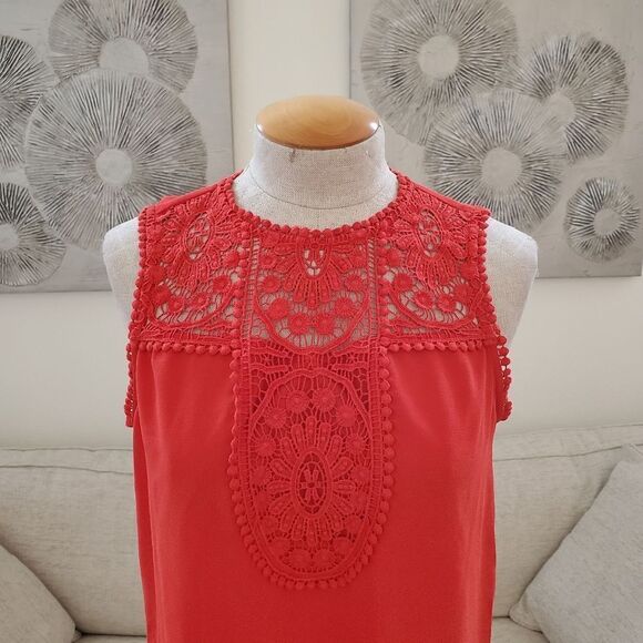 Halogen Lace Detail Crepe Top - size Small in Red/Orange - Picture 3 of 10